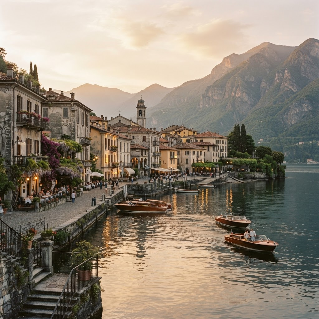 Villaggio sul Lago di Como al tramonto